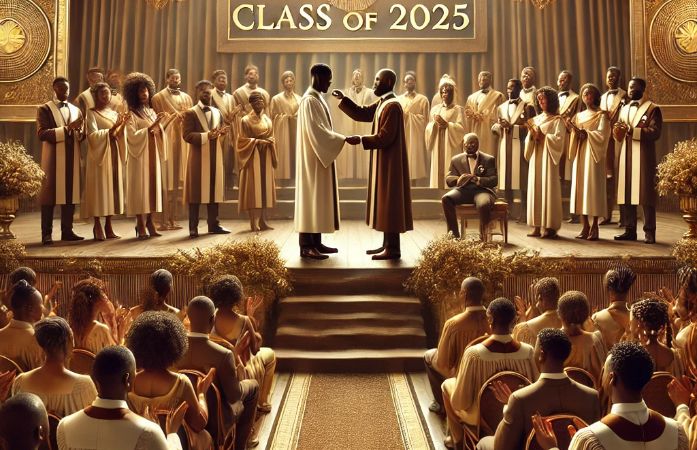  A highly detailed, ultra-realistic image of an African American high school senior pinning ceremony